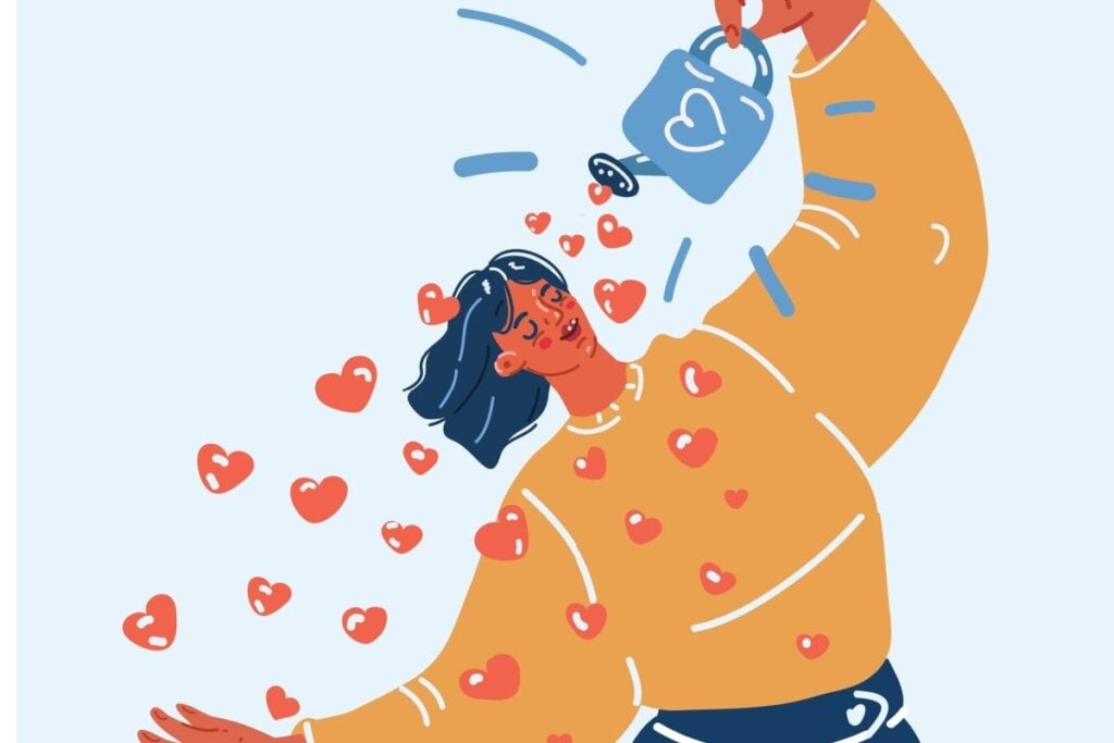 Ilustração de mulher se regando com amor