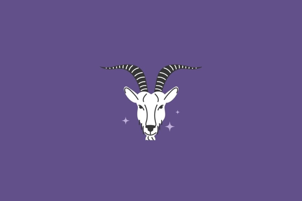 Ilustração do signo de capricórnio em um fundo roxo