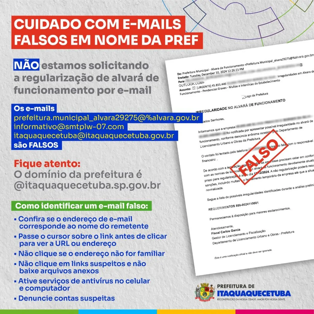 Alerta da Prefeitura de Itaquaquecetuba | Foto: divulgação/PMI