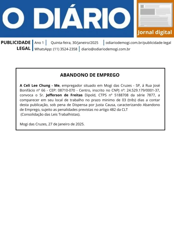 Abandono de emprego - 30/janeiro/2025