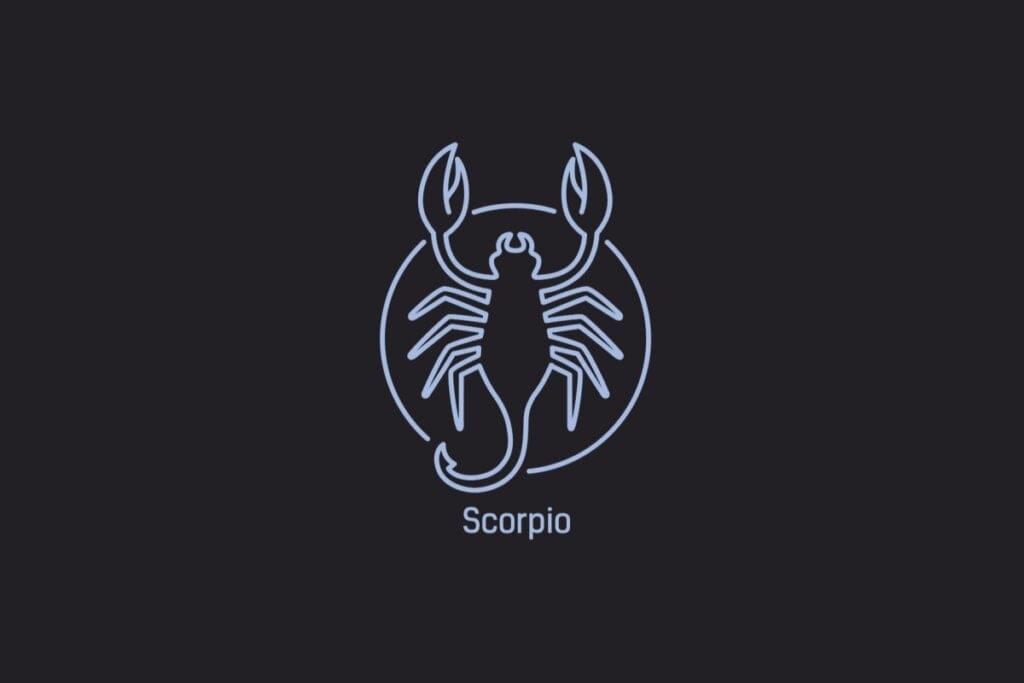 Ilustração do signo de Escorpião contendo um escorpião com cauda levantada