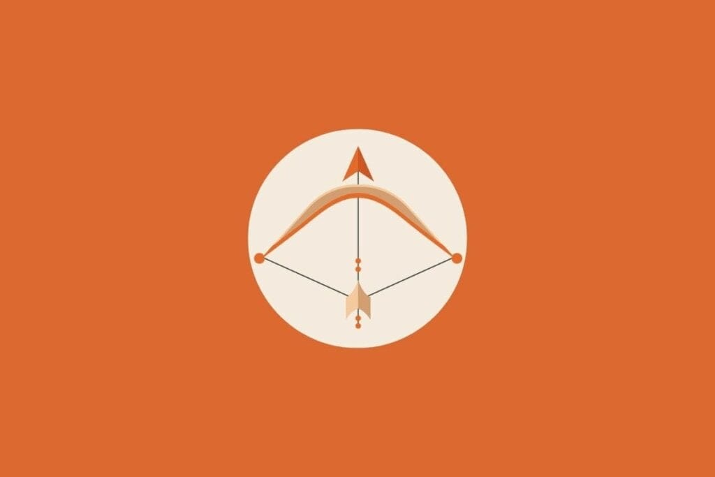 Ilustração de um arco e flecha em um fundo laranja