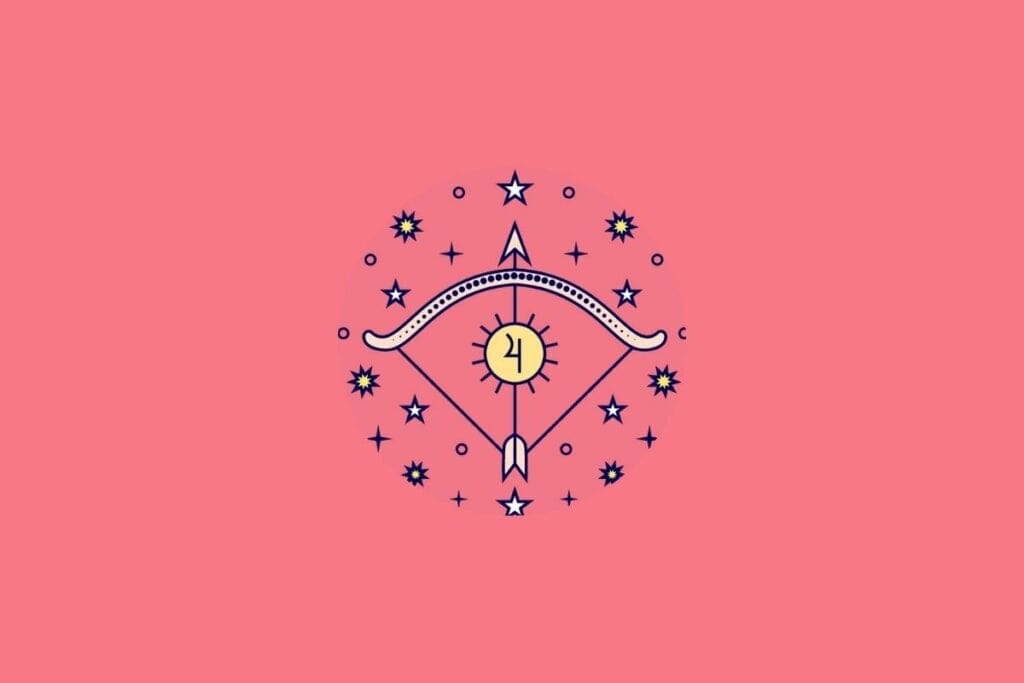 Ilustração do signo de Sagitário em um fundo rosa