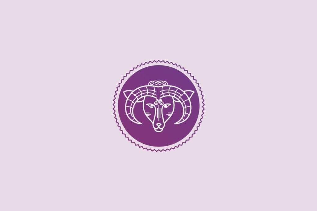Ilustração do signo de áries em um fundo roxo-claro