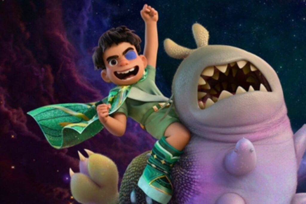 Ilustração do personagem "Elio" em cima de um bicho feliz 