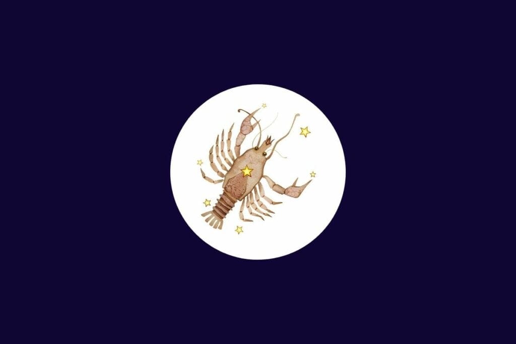 Ilustração do signo de câncer em um círculo branco sobre um fundo azul-escuro