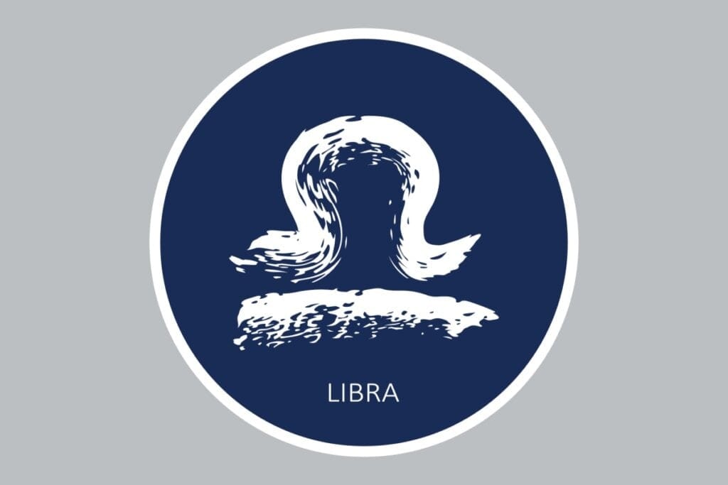 Ilustração do signo de Libra em um fundo azul