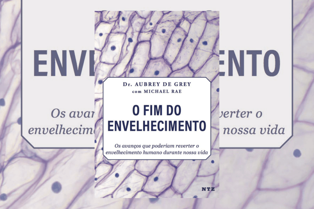 Capa de livro com título e nome do autor com uma ilustração com partes roxas e pontos azuis
