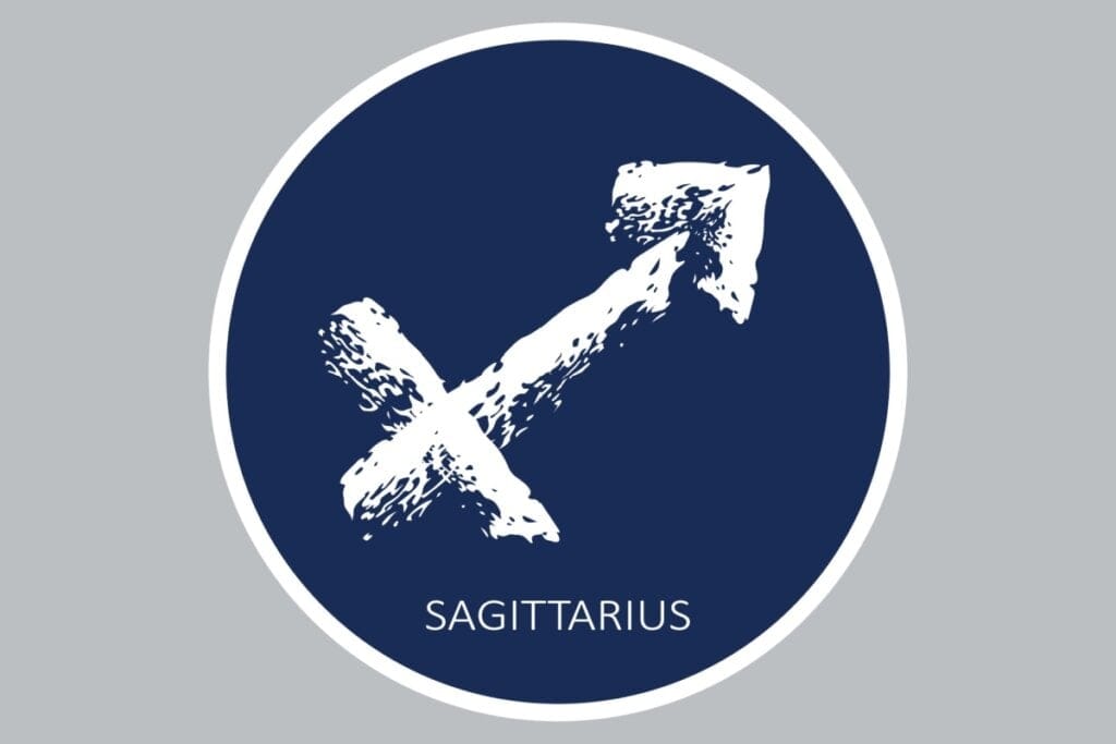 Ilustração do signo de Sagitário em um fundo azul