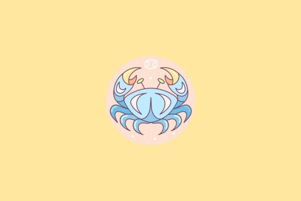 Ilustração do signo de Câncer em um círculo em cima de um fundo laranja