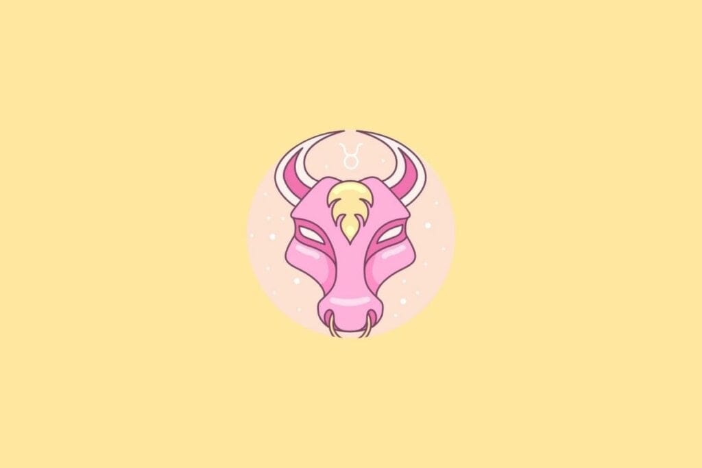 Ilustração do signo de Touro em um círculo em cima de um fundo laranja