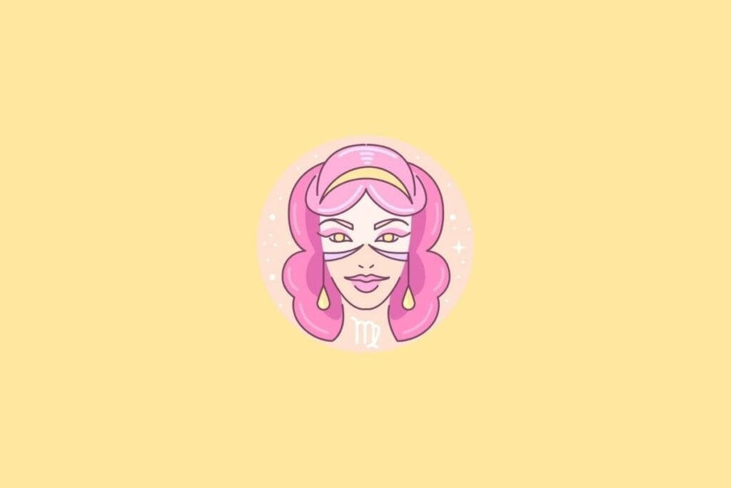 Ilustração do signo de Virgem em um círculo em cima de um fundo laranja