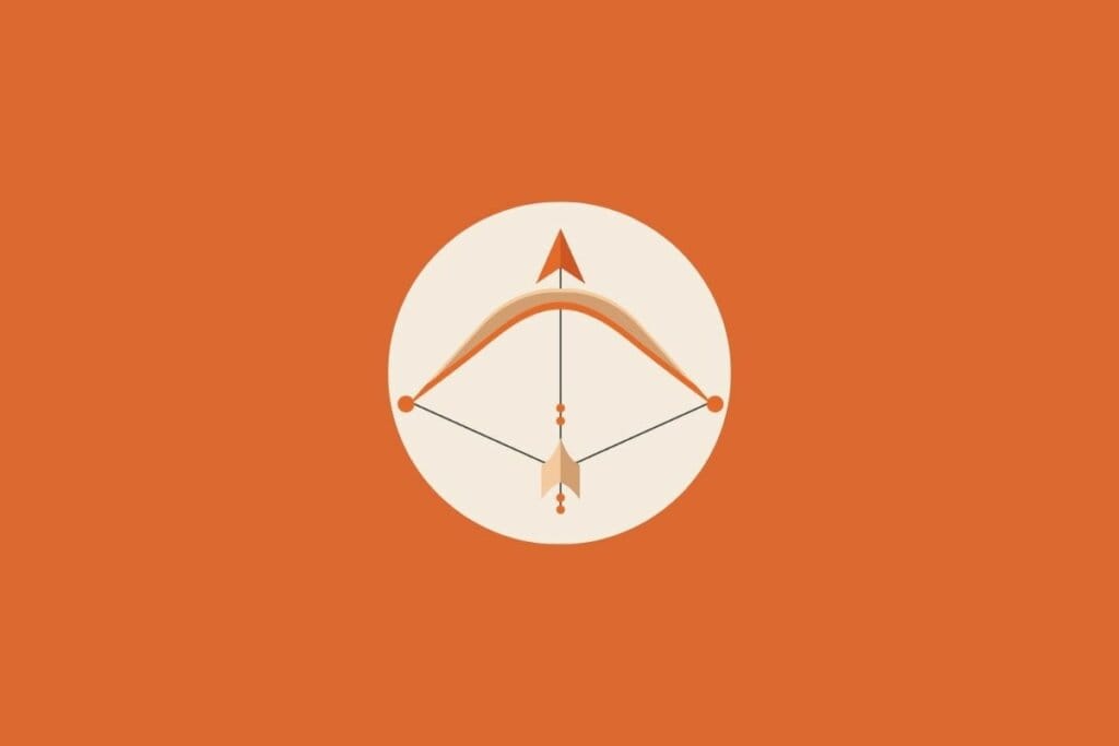 Ilustração de um arco e flecha em um fundo laranja