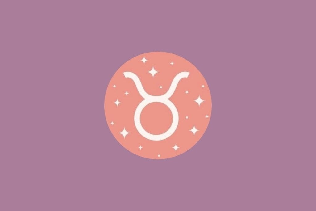 Ilustração do signo de touro em um círculo verde e em um fundo roxo