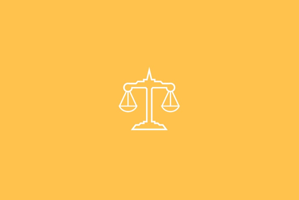Ilustração do signo de Libra em fundo amarelo, com uma balança equilibrada
