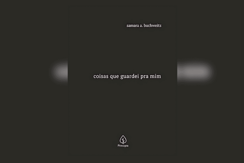 Capa do livro “Coisas que guardei pra mim” com fundo preto e tipografia minimalista