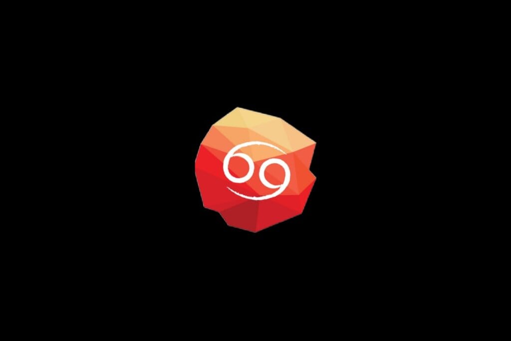 Ilustração do símbolo do signo de câncer em um cristal vermelho e laranja sobre o fundo preto