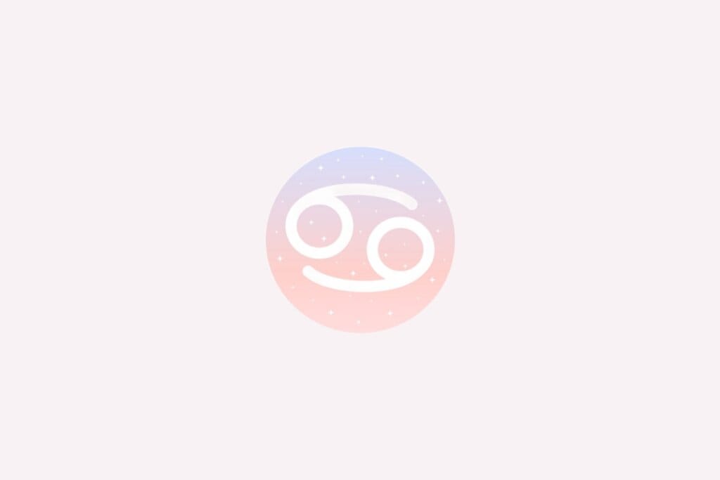 Ilustração do signo de Câncer com dois semicírculos opostos formando um “69” deitado, em fundo rosa e azul com estrelas