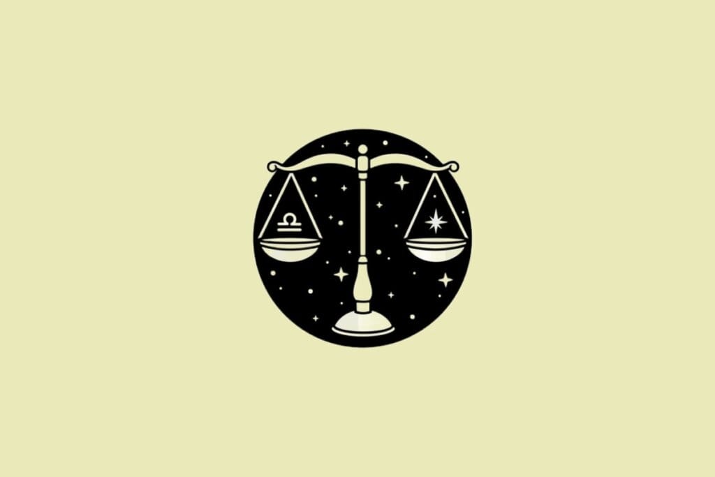 Ilustração do signo de Libra em preto sobre um fundo amarelo 