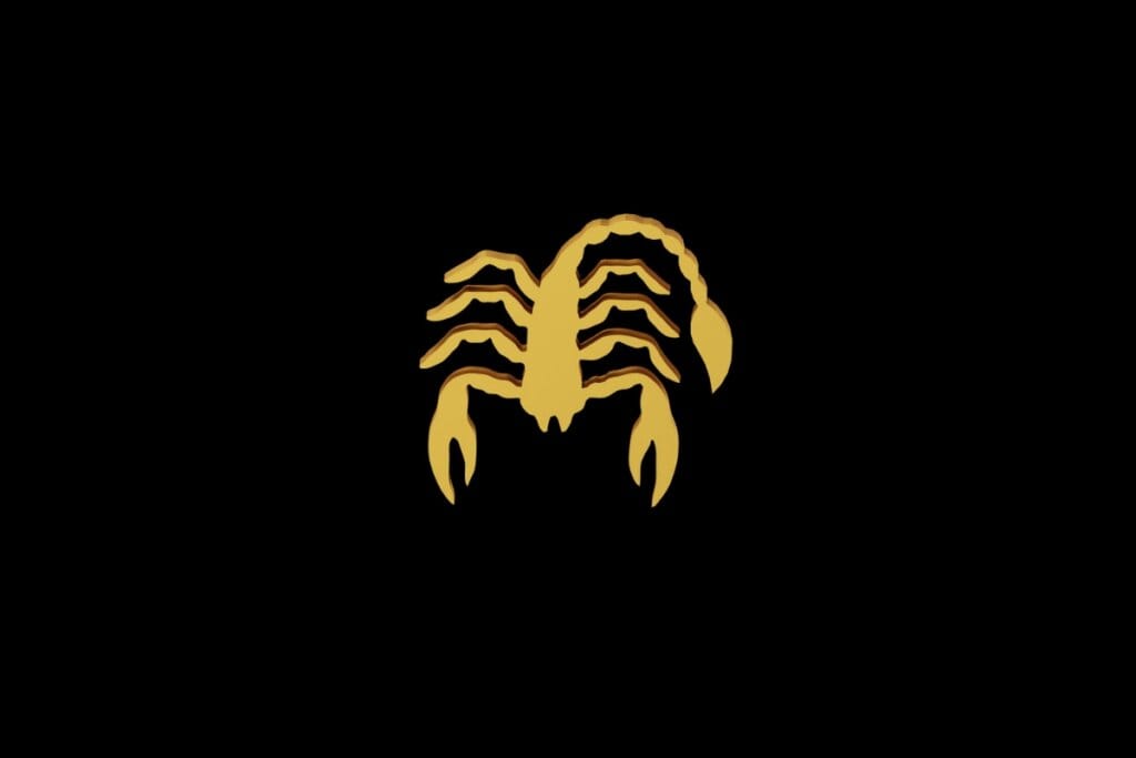 Ilustração do signo de Escorpião em dourado sobre um fundo preto