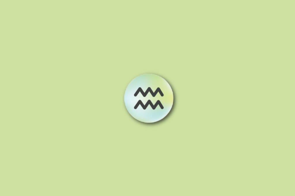 Ilustração do signo de aquário, em um círculo com as cores verde, azul e amarelo, sobre um fundo verde