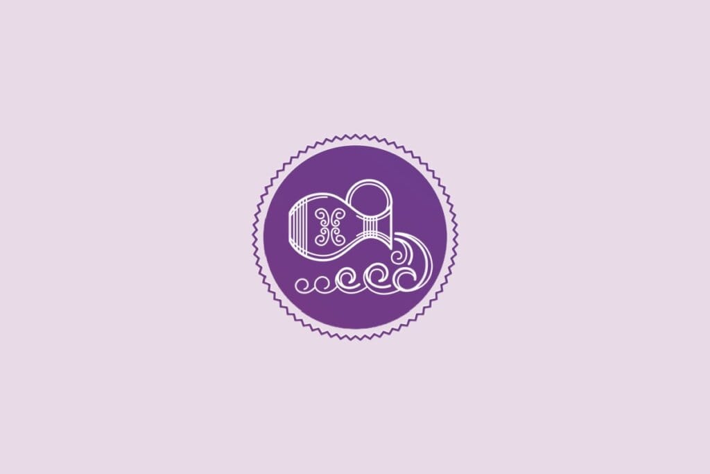 ilustração de um jarro com água representando o signo de aquário em círculo roxo em fundo lilás