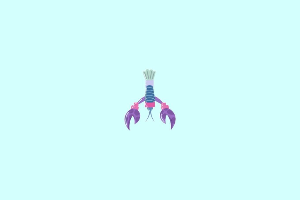Ilustração de caranguejo azul, roxo e rosa, representando o signo de câncer, em um fundo verde-claro