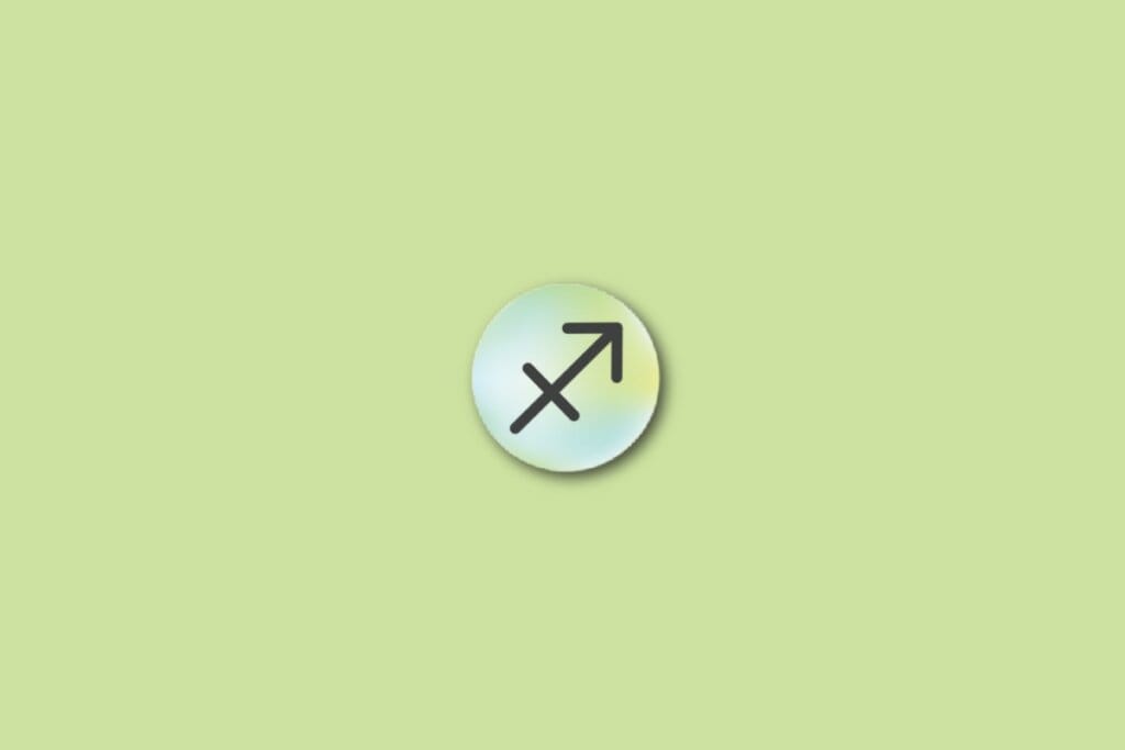 Ilustração do signo de sagitário, em um círculo com as cores verde, azul e amarelo, sobre um fundo verde