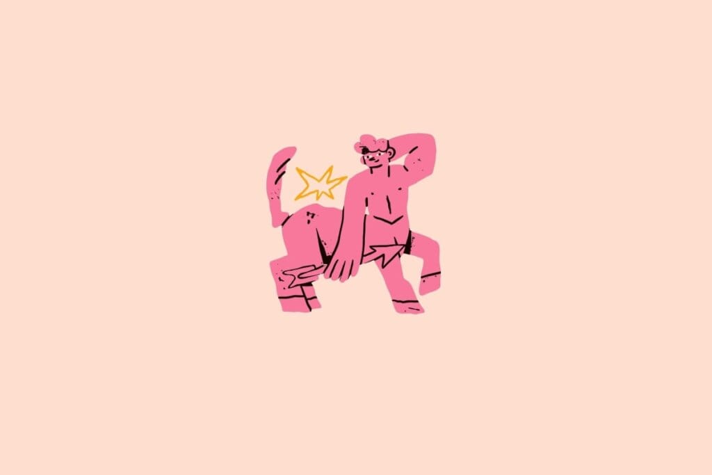 Ilustração de um centauro rosa em um fundo bege-claro