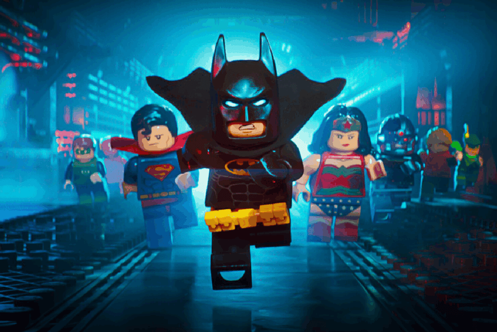 Personagens da Liga da Justiça atrás do LEGO Batman