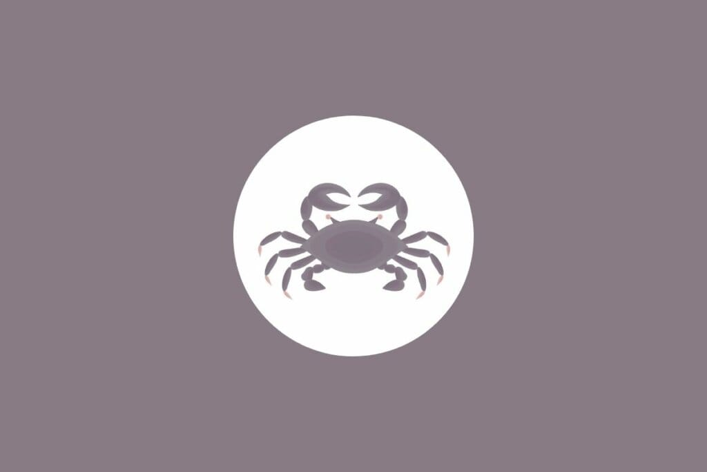 Ilustração de um caranguejo em um círculo branco sobre um fundo marrom-claro