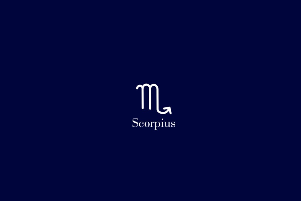Ilustração do signo de escorpião em um fundo azul-escuro