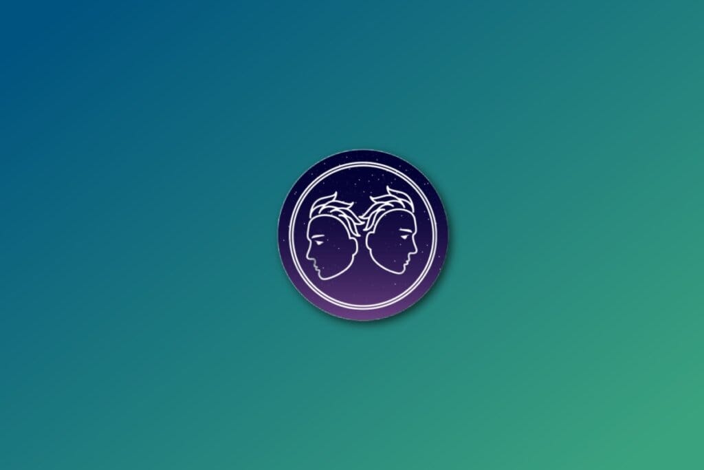 Ilustração do signo de gêmeos em roxo em um fundo verde