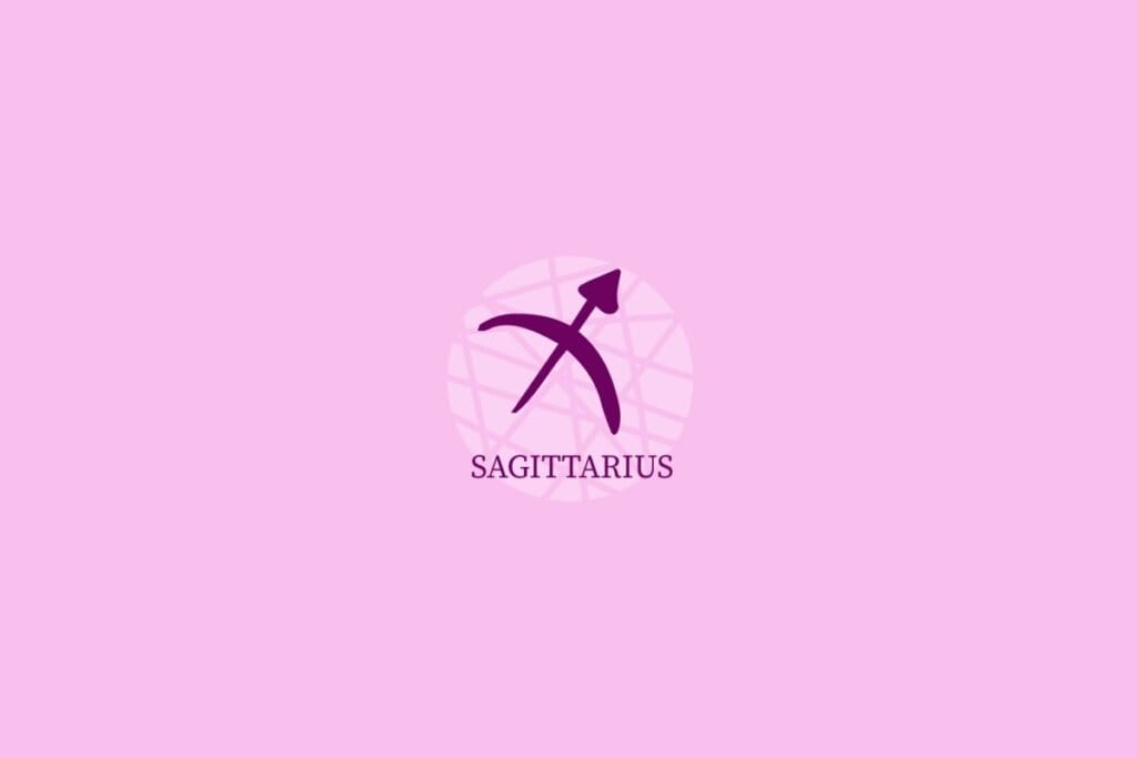 Ilustração do signo de sagitário em um fundo roxo-claro