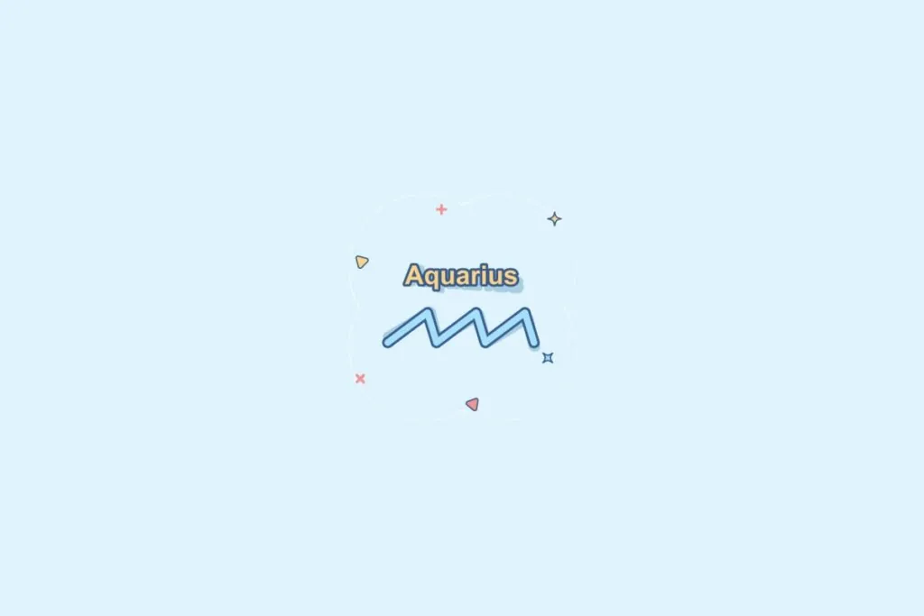 Ilustração do signo Aquário, contendo uma linha representando ondas, em fundo azul-claro.