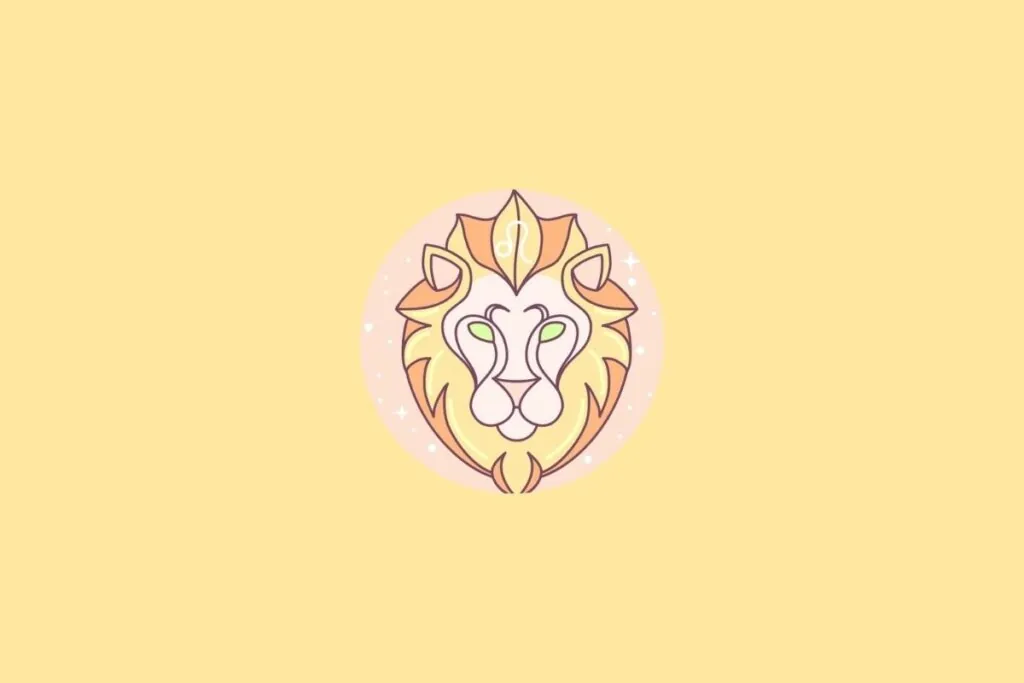 Ilustração do signo de Leão em um círculo em cima de um fundo laranja