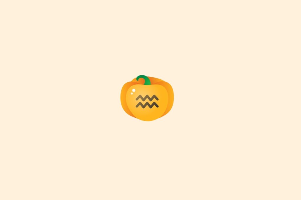 Ilustração do signo de aquário dentro de uma abóbora sobre um fundo laranja-claro