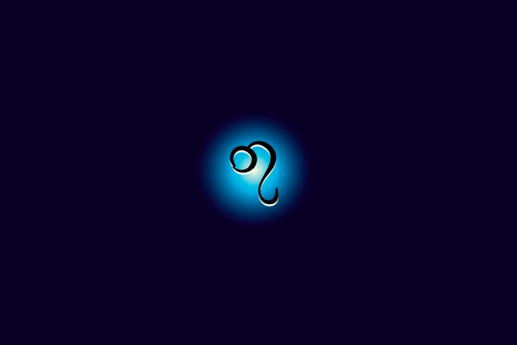 Ilustração do signo de leão iluminado com uma luz em um fundo azul escuro