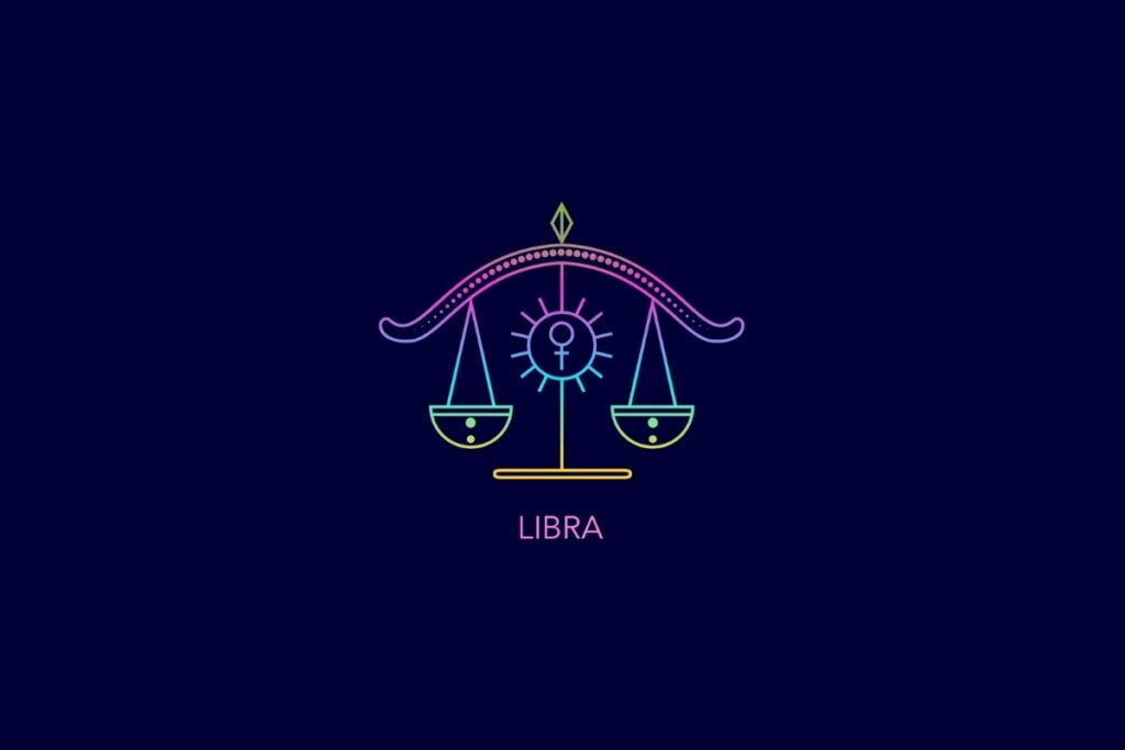 Ilustração do signo de libra em um fundo azul-escuro