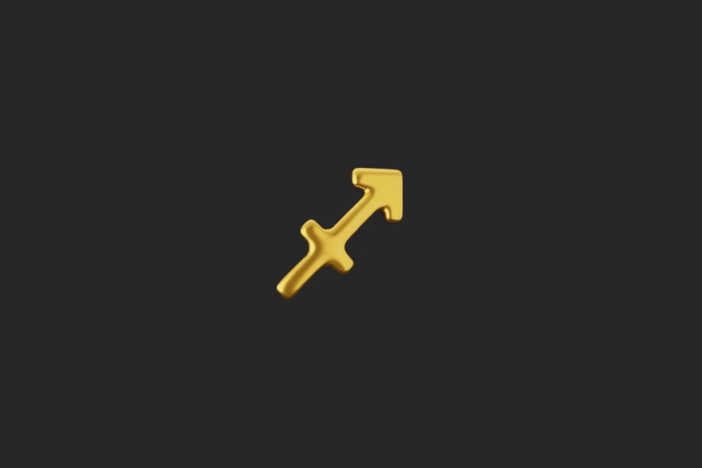ilustração do símbolo do signo de sagitário em dourado sobre fundo preto