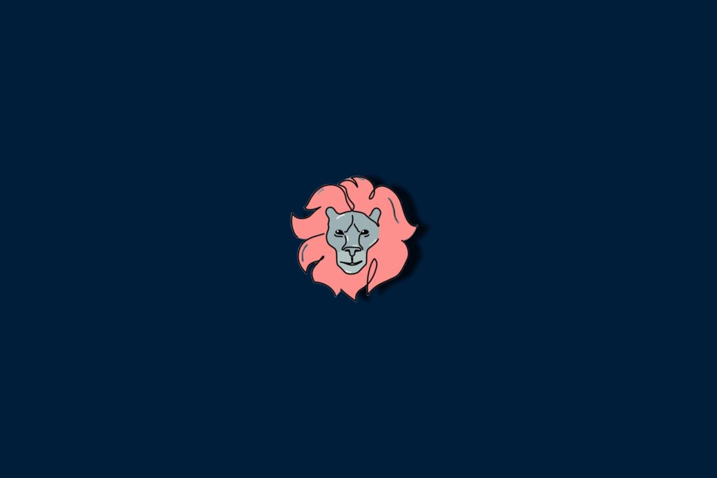 Ilustração de um leão em um fundo azul-escuro