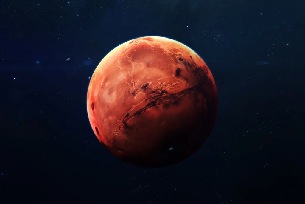 Imagem do planeta Marte em fundo escuro