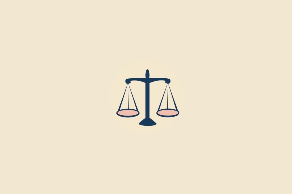 Ilustração do signo de libra em azul sobre um fundo bege