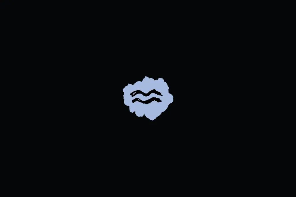Ilustração do signo de aquário, dentro de uma mancha azul, sobre um fundo preto