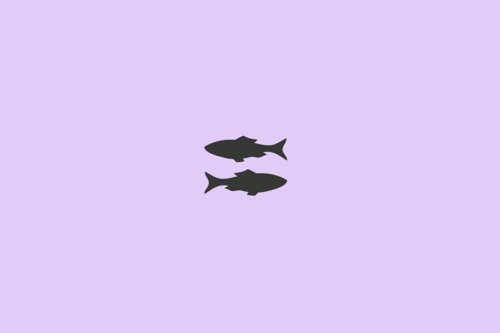 Símbolo do signo de Peixes em preto em fundo lilás