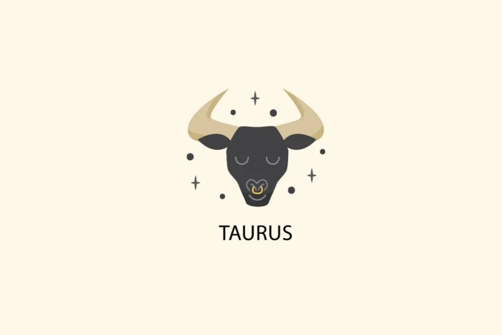 Ilustração do signo de Touro, em fundo bege-claro, contendo a cabeça de um touro preto com chifres na cor bege