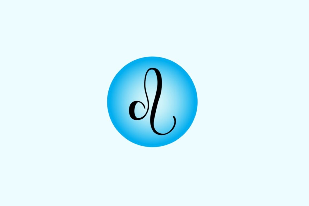Ilustração do signo de Leão contendo o símbolo curvo com laço e cauda voltada para a direita, em fundo azul-claro