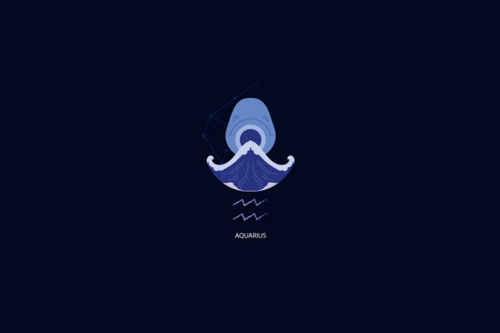 Ilustração do signo de aquário em azul em um fundo azul-escuro