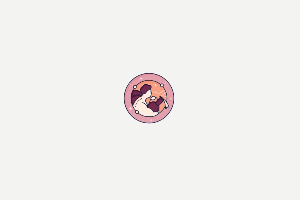 Ilustração de um homem segurando um jarro dentro de um círculo rosa representando o signo de aquário sobre fundo cinza