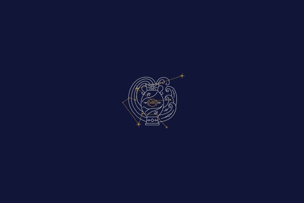 Ilustração do signo de aquário em um fundo azul-escuro